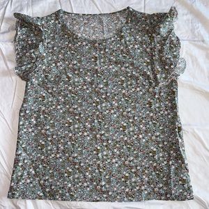 Green / Pink / White Floral Top / Blouse - Emery Rose - Women S - Ruffle Sleeve